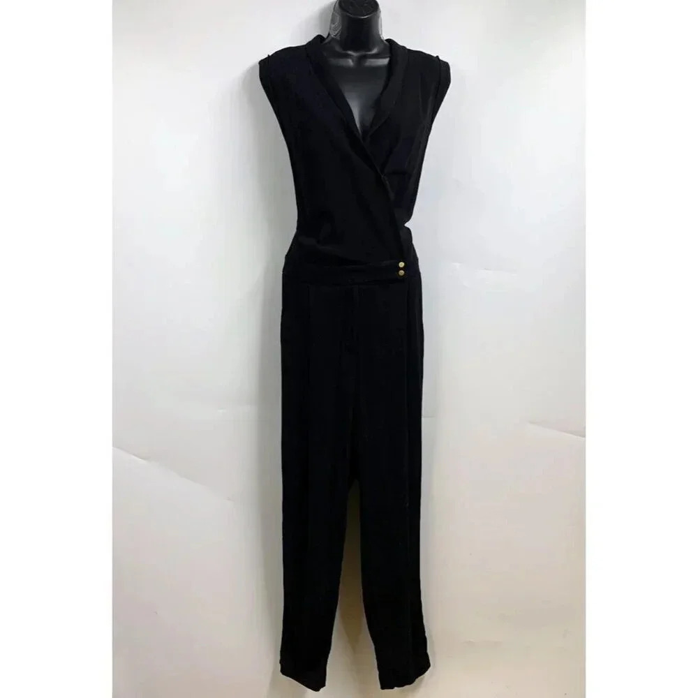 Anthropologie Elevenses Women's Chanteuse Sleeveless V Neck Jumpsuit Black 8